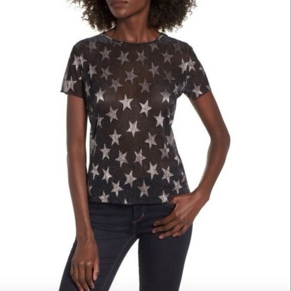 Ten Sixty Sherman Sheer Black T-Shirt with Purple Metallic Starts - Picture 1 of 5
